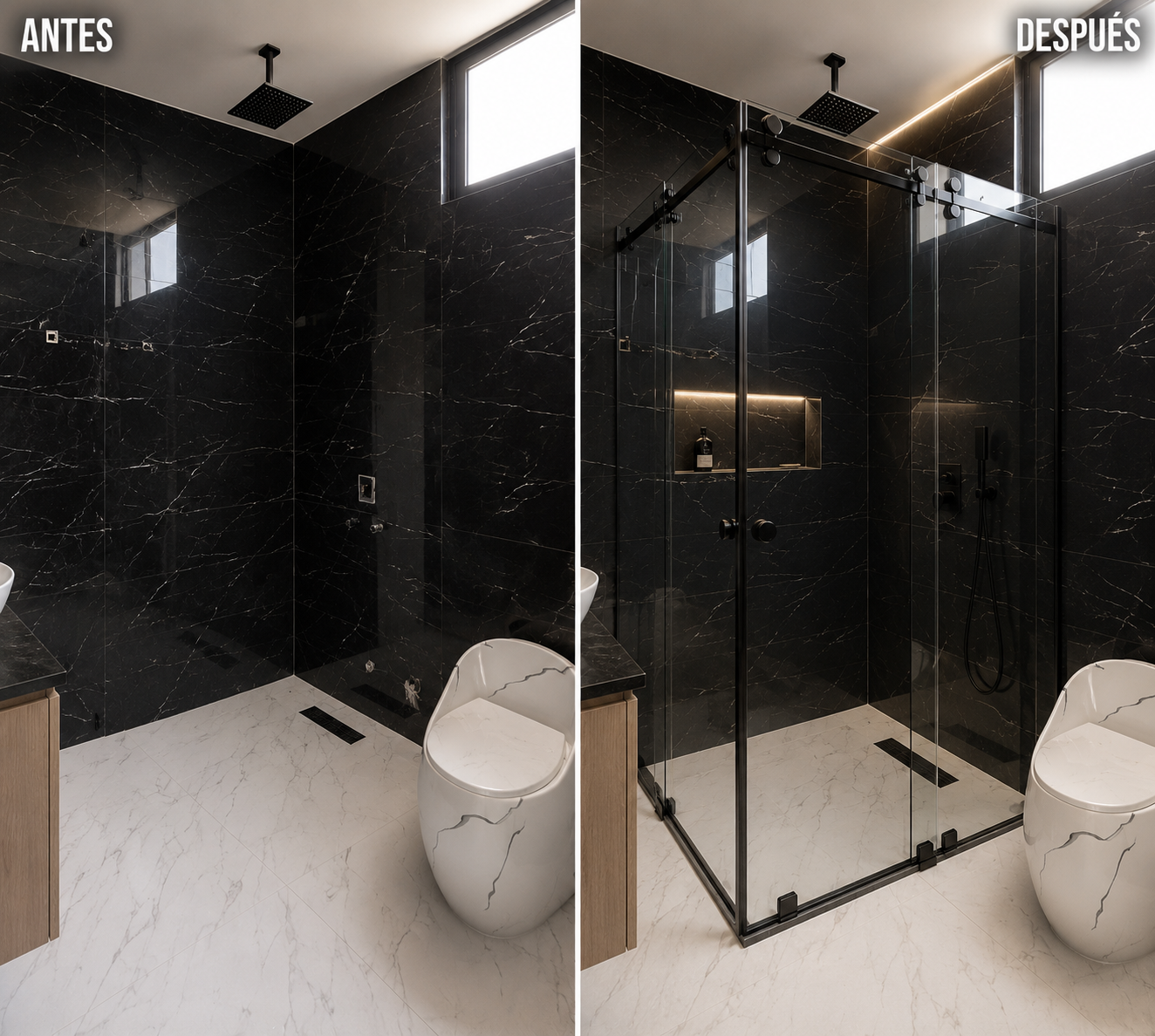 Divisiones de Baño en Vidrio Templado y Acero Inoxidable