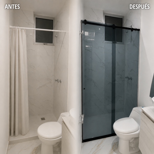 Divisiones de Baño en Vidrio Templado y Acero Inoxidable